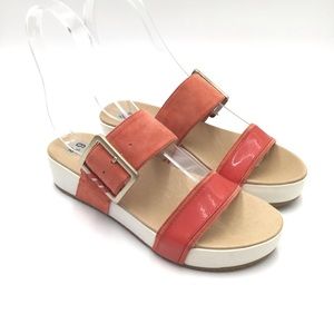 Dr Scholls Frill coral white leather platform sandals size 6.5 M New